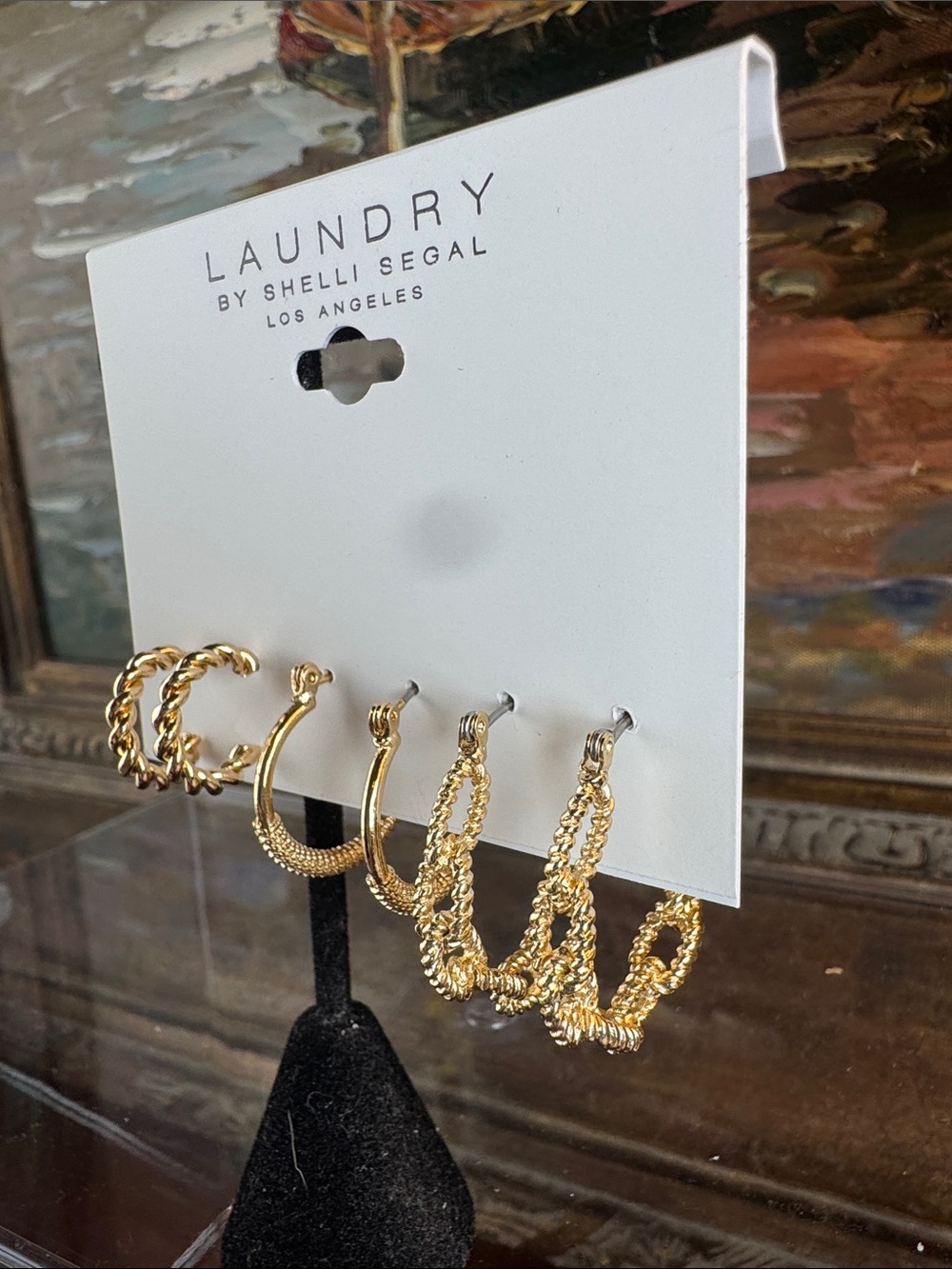 0732-Laundry By Shelli Segal Gold Hoop Earring Trio - Textured Designs